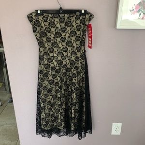 Strapless black lace overlay dress Size L NWT